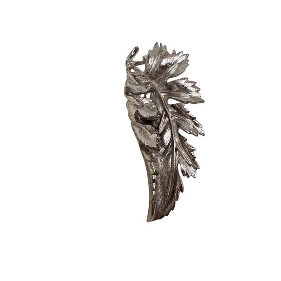 Vintage Estate Silver Tone Folded Leaf Brooch Textured Finish Pin Closure - Picture 5 of 16